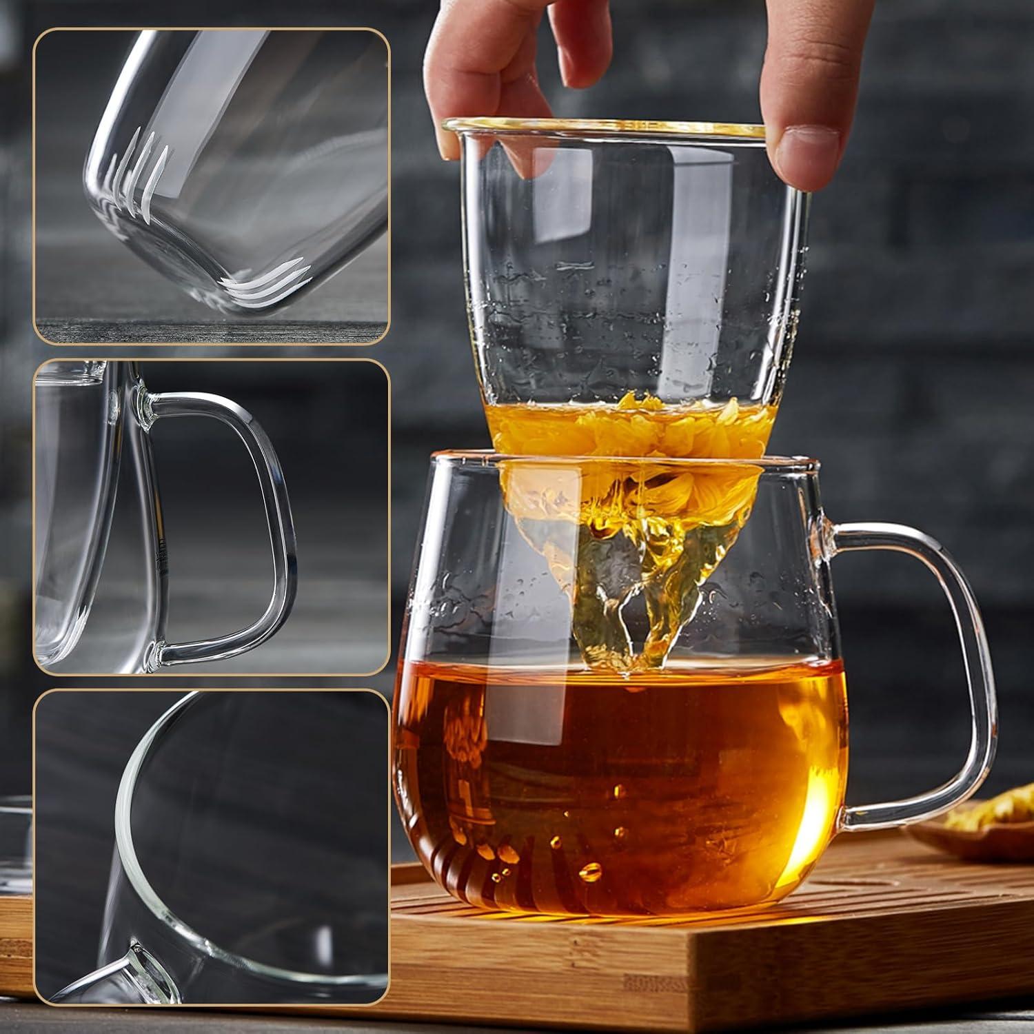 Large Clear Borosilicate Glass Tea Cup with Infuser and Lid, 17.6oz - For Loose Leaf Tea Enjoyment Teacup Mug