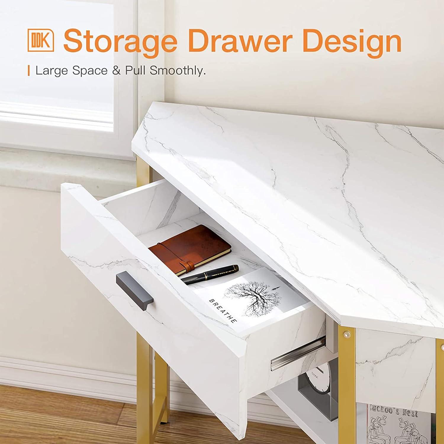 Sleek Black Wood Triangle Corner Desk with Large Drawer & Storage Shelves