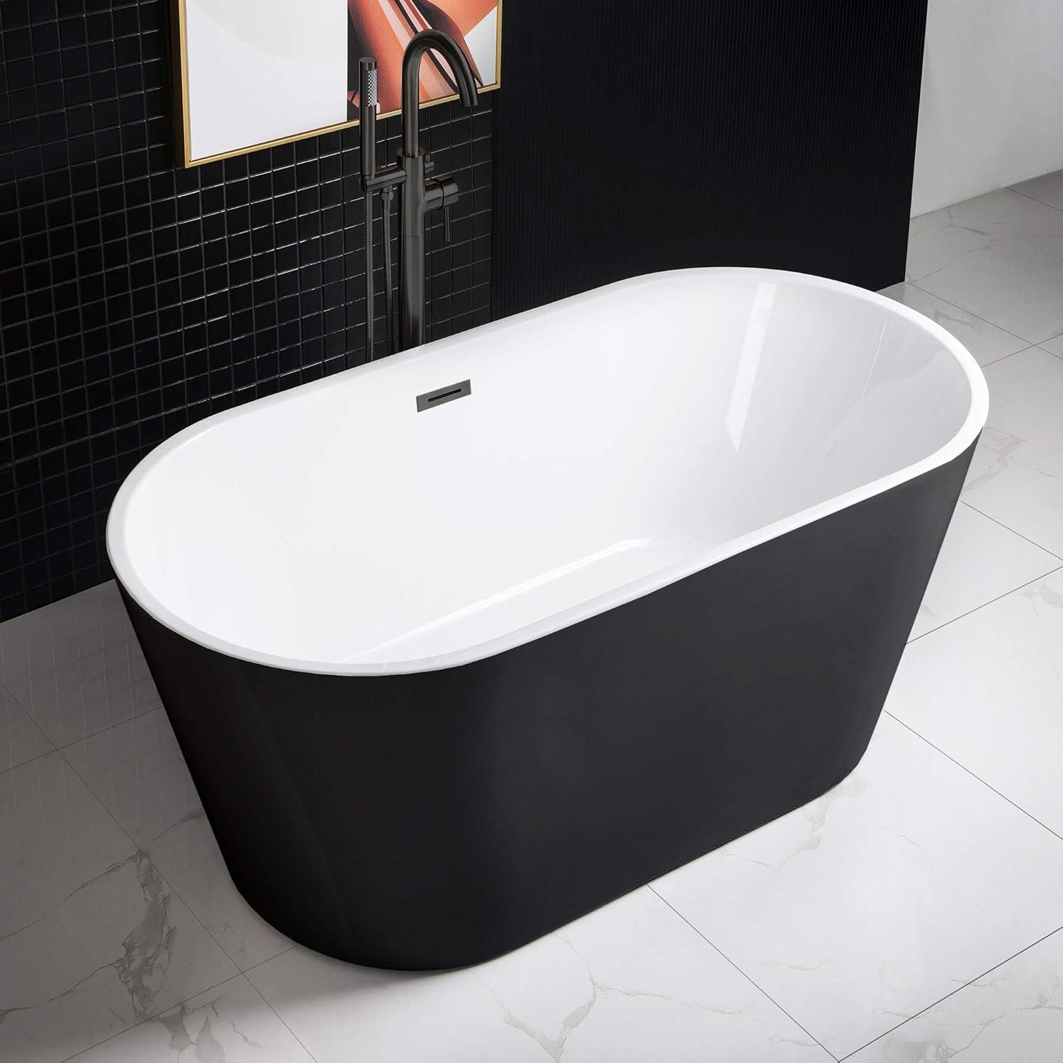 59" Matte Black Acrylic Freestanding Oval Bathtub