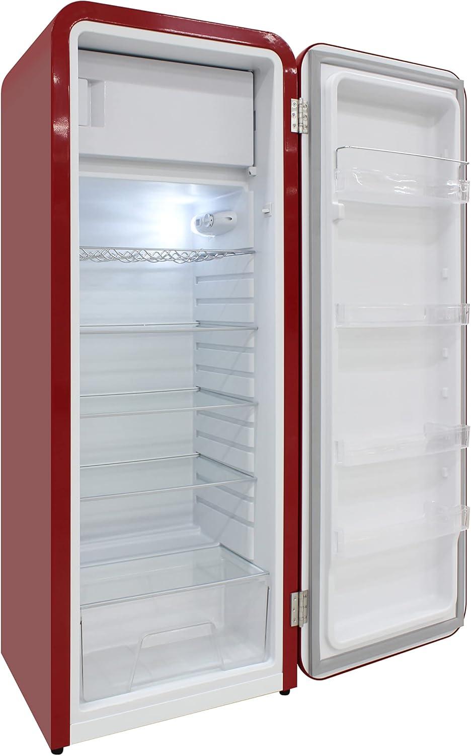 Brama 9.2 Cu.Ft. Retro Red Top-Freezer Refrigerator with Solid Steel Door
