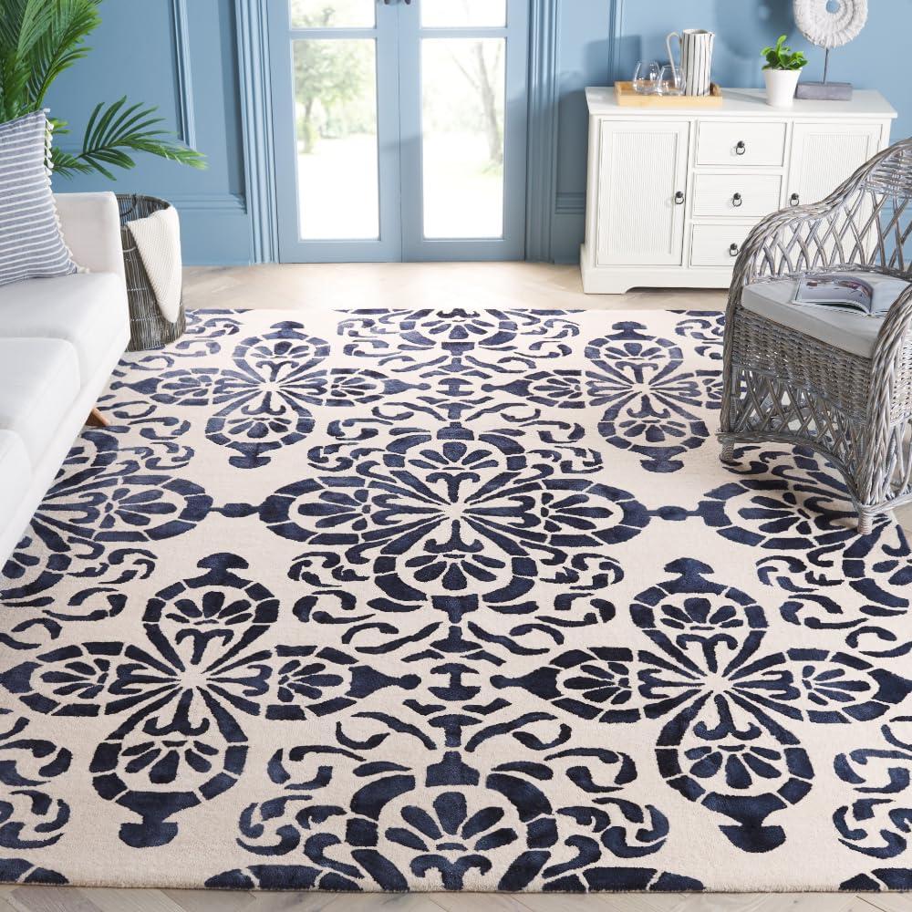 Dip Dye DDY719 Hand Tufted Area Rug - Ivory/Navy - 8'9"x11'9" - Safavieh..
