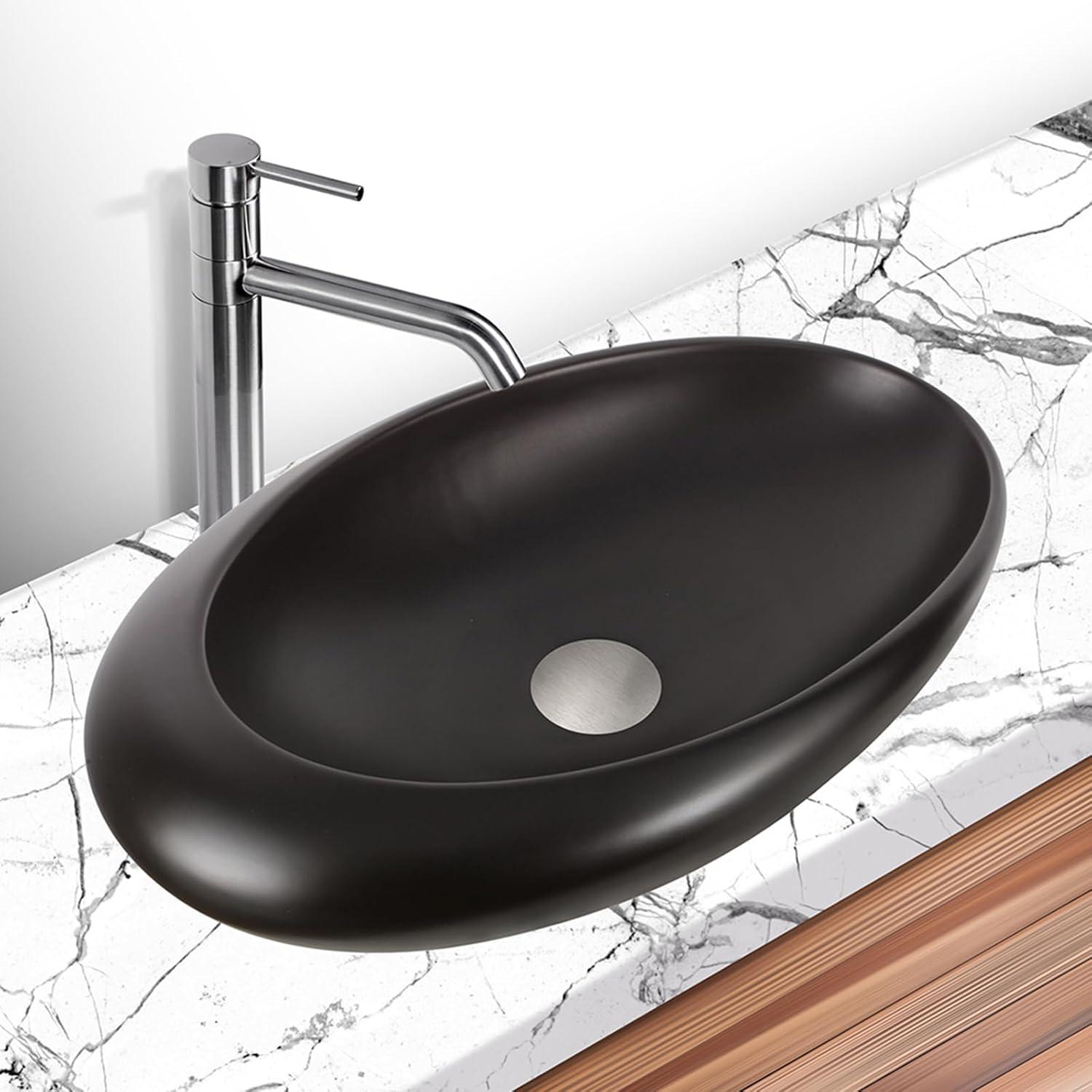 Strictly Sinks 23 Inch Bathroom Vessel Sink – Matte Black Ceramic Countertop Oval Bathroom Sink