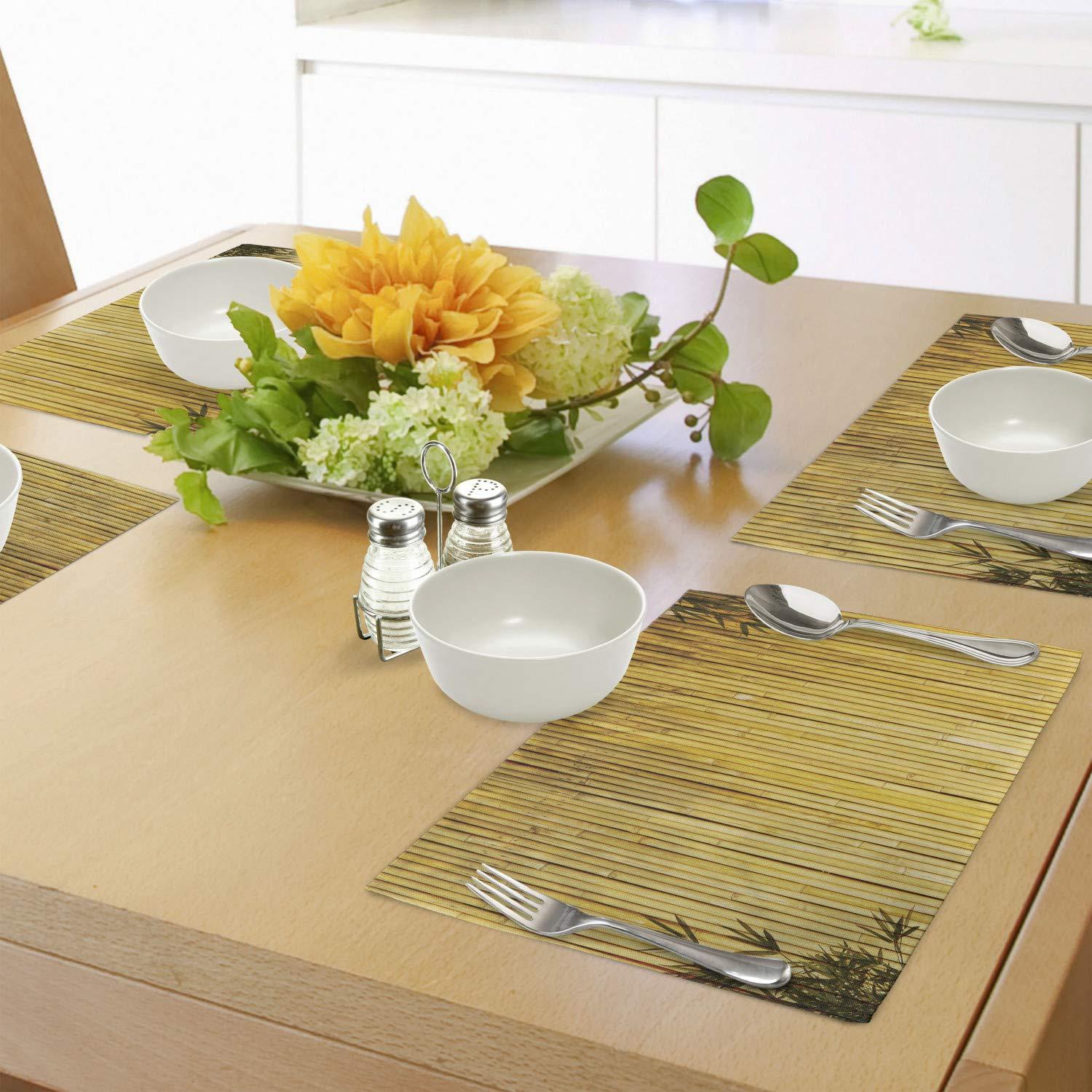 Ambesonne Forest Place Mats Set of 4, Simple Oriental Nature Leaf, Standard Size, Yellow Mustard
