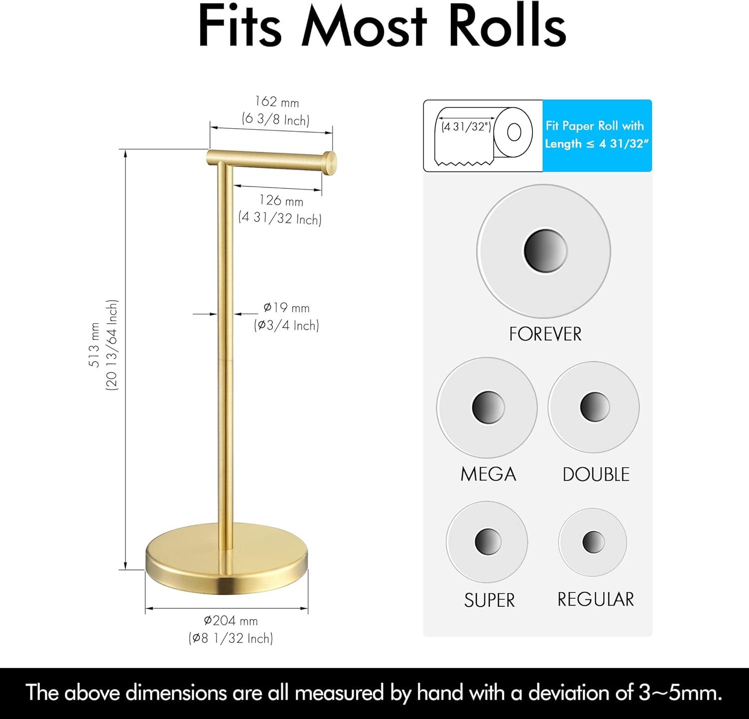 Brushed Gold Freestanding Stainless Steel Toilet Paper Holder