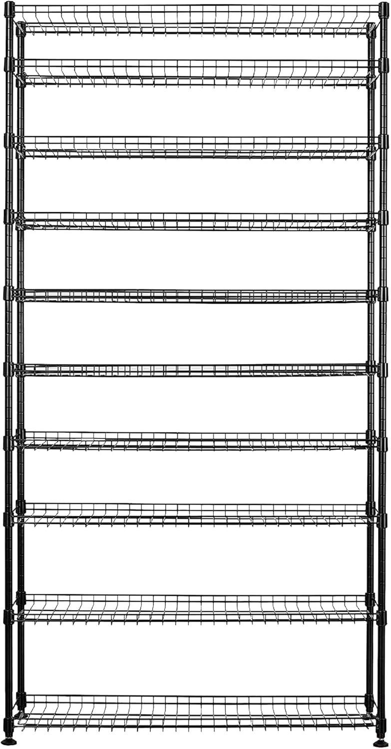 SafeRacks 10 Tier Stackable Steel Shoe Rack, 60 Shoe Pair Capacity, Black