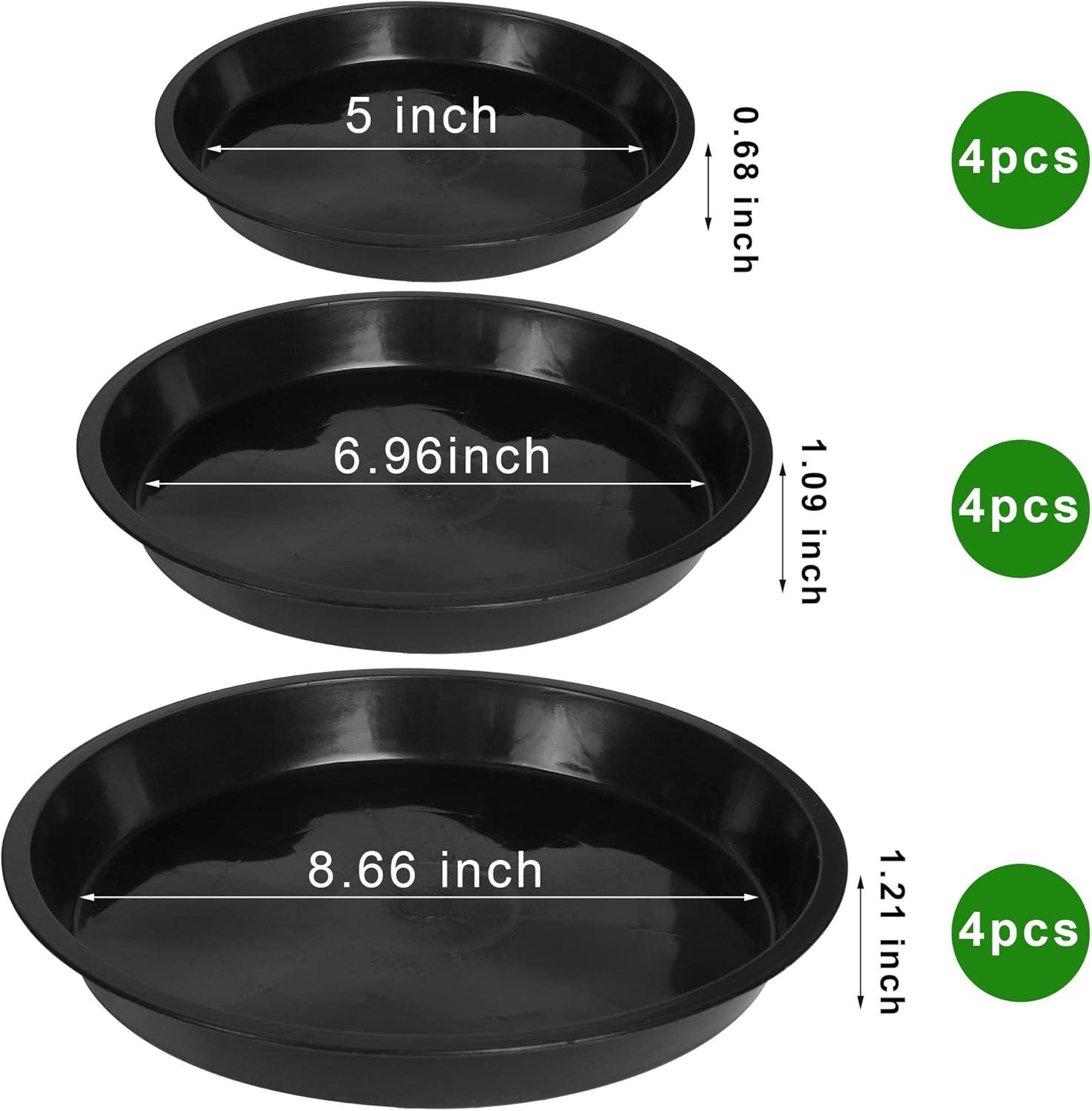Tripumer 12Pack Plant Saucers 6inch/8inch/10inch Black Plant Saucers Plastic Planter Trays Round Trays Heavy Duty Drip Trays Perfect for Indoor and Outdoor Plants