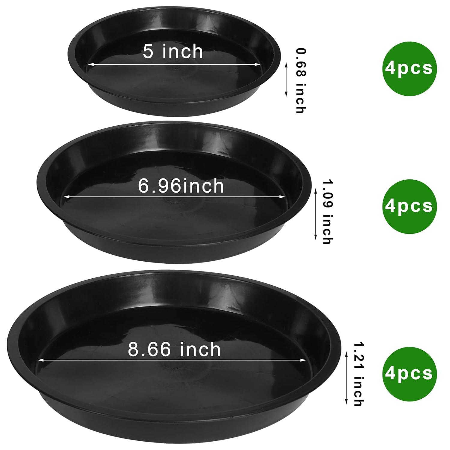 Tripumer 12Pack Plant Saucers 6inch/8inch/10inch Black Plant Saucers Plastic Planter Trays Round Trays Heavy Duty Drip Trays Perfect for Indoor and Outdoor Plants