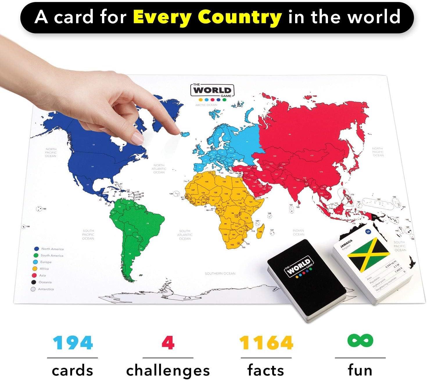 The World Game - Geography Card Game - Educational Games for Kids, Family and Adults - Cool Learning Gift Idea for Teenage Boys & Girls 8-12 with Map