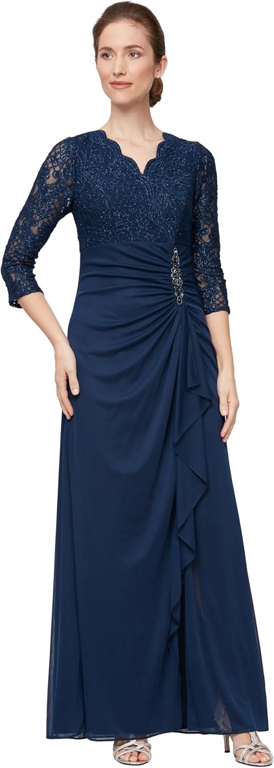 Alex Evenings Women's Long Lace Top Empire Waist Dress