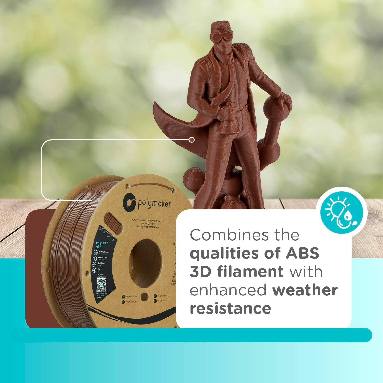 Polymaker ASA Filament 1.75mm Army Brown, 1kg ASA 3D Printing Filament, Heat & Weather Resistant - ASA 3D Printer Filament Perfect for Printing Outdoor Functional Parts