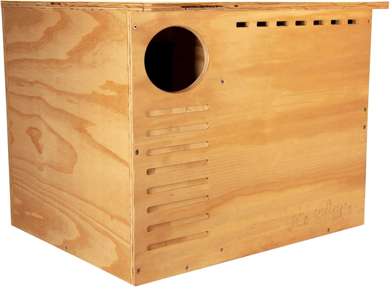 JCs Wildlife Barn Owl Nesting Box Large House Crafted in USA - Exterior Grade Treated Plywood - Mounting Hardware and Pine Shavings Included -