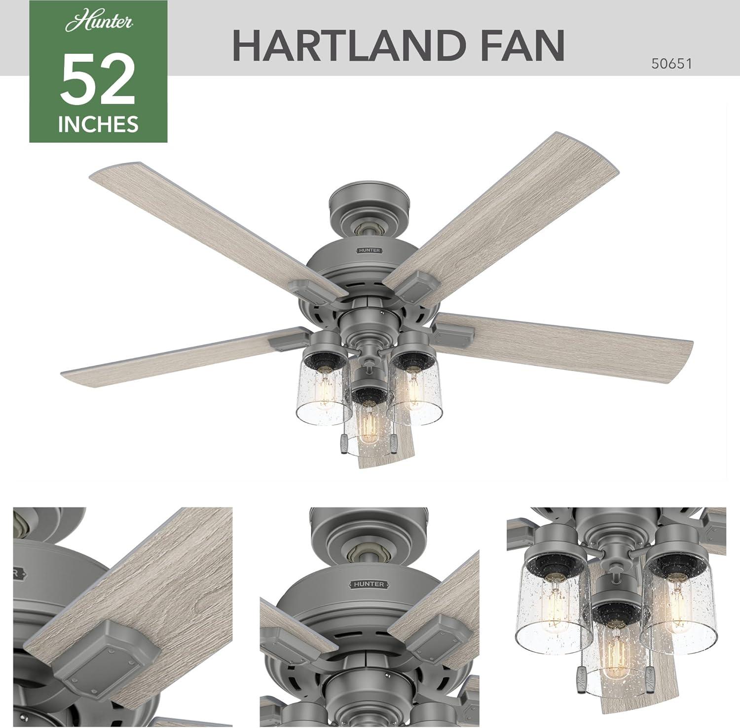 52" Hartland 5 - Blade Standard Ceiling Fan with Pull Chain and Light Kit Included