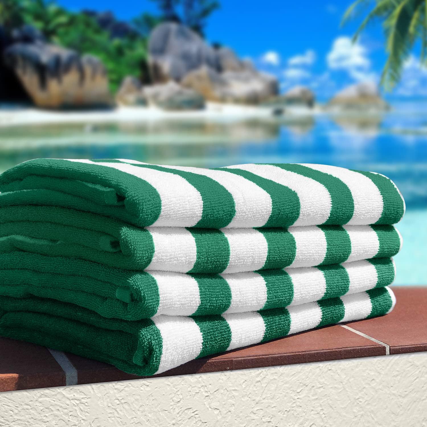 American Soft Linen Beach Towel, 100% Cotton Cabana Striped Beach Towel, 30 in by 60 in Soft Absorbent Beach Pool Towel
, Green
