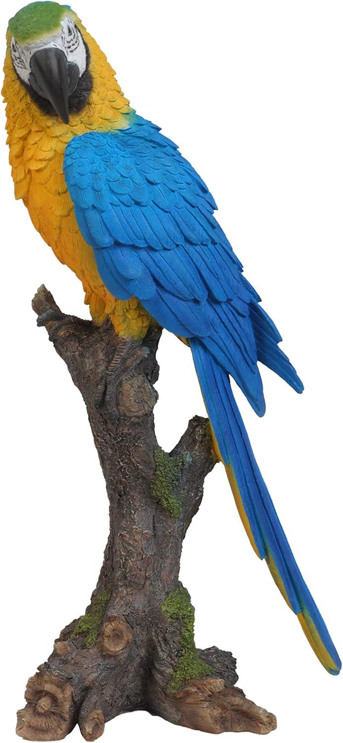 Blue and Yellow Parrot on Branch Polyresin Statue