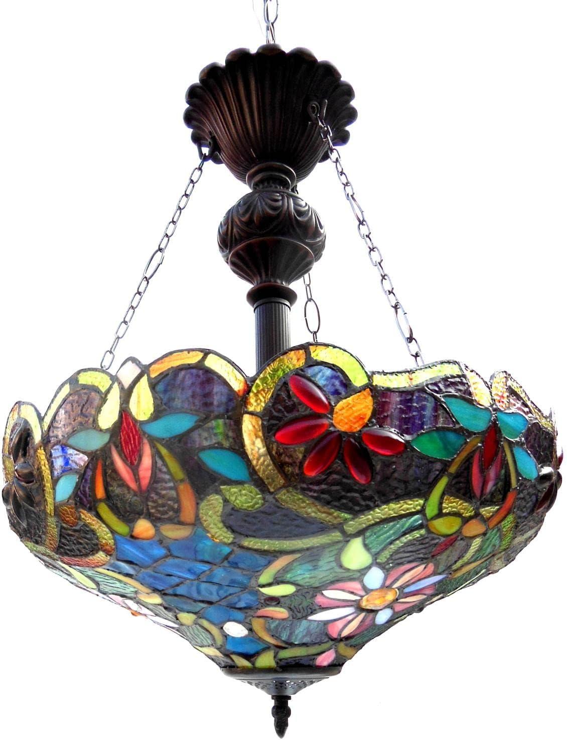 Chloe Lighting Leslie Tiffany-Style Victorian 2 Light Inverted Ceiling Pendent 18`` Shade