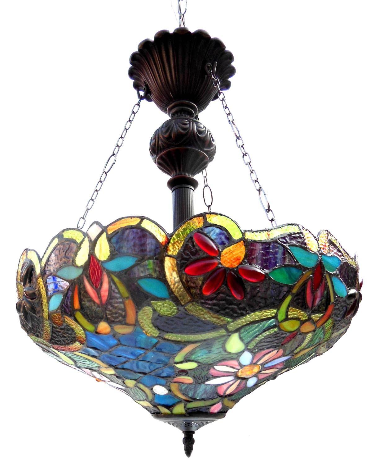 Chloe Lighting Leslie Tiffany-Style Victorian 2 Light Inverted Ceiling Pendent 18`` Shade