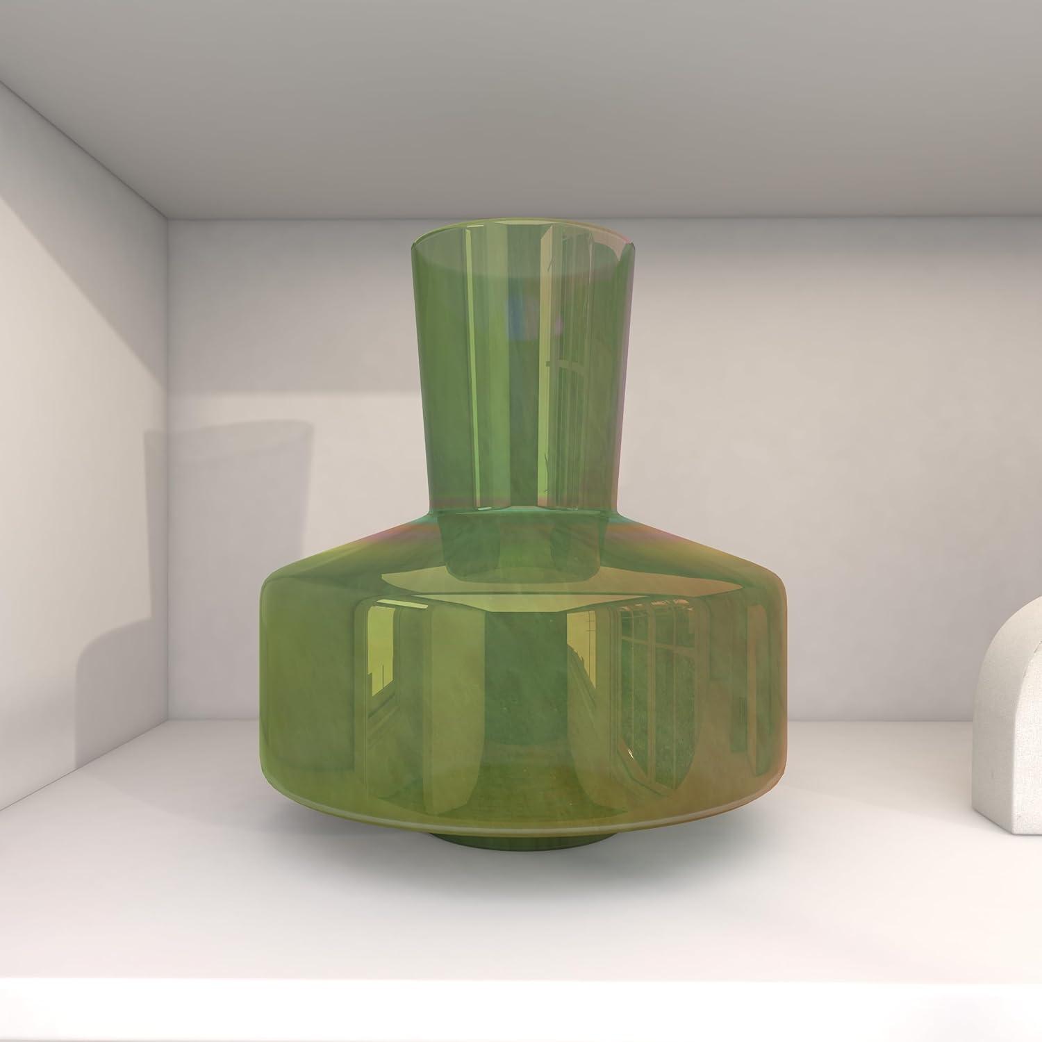 Modern Style Magician's Hat Jade Green Glass Vase, 12" X 11" X 11"