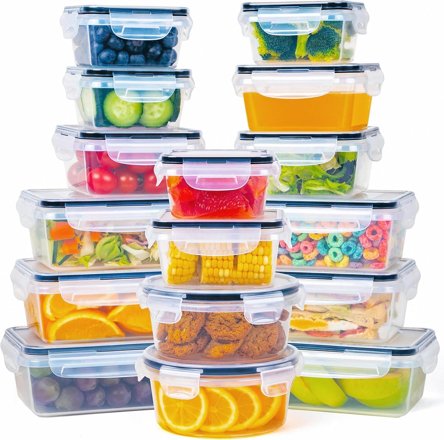 32-Piece Clear BPA-Free Plastic Food Storage Container Set