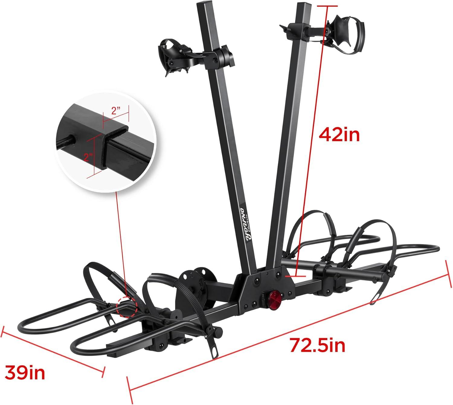 Young Electric Bike Rack 200lb Capacity Alloy Steel Hitch Mount Style for Cars Trucks SUVs RV, fits Bikes with up to 5-inch Fat Tire Carrier Rack, with 2'' Receiver