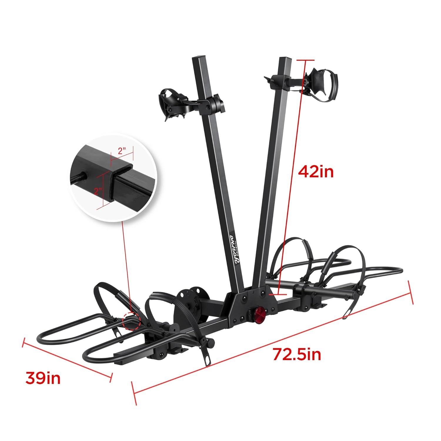 Young Electric Bike Rack 200lb Capacity Alloy Steel Hitch Mount Style for Cars Trucks SUVs RV, fits Bikes with up to 5-inch Fat Tire Carrier Rack, with 2'' Receiver