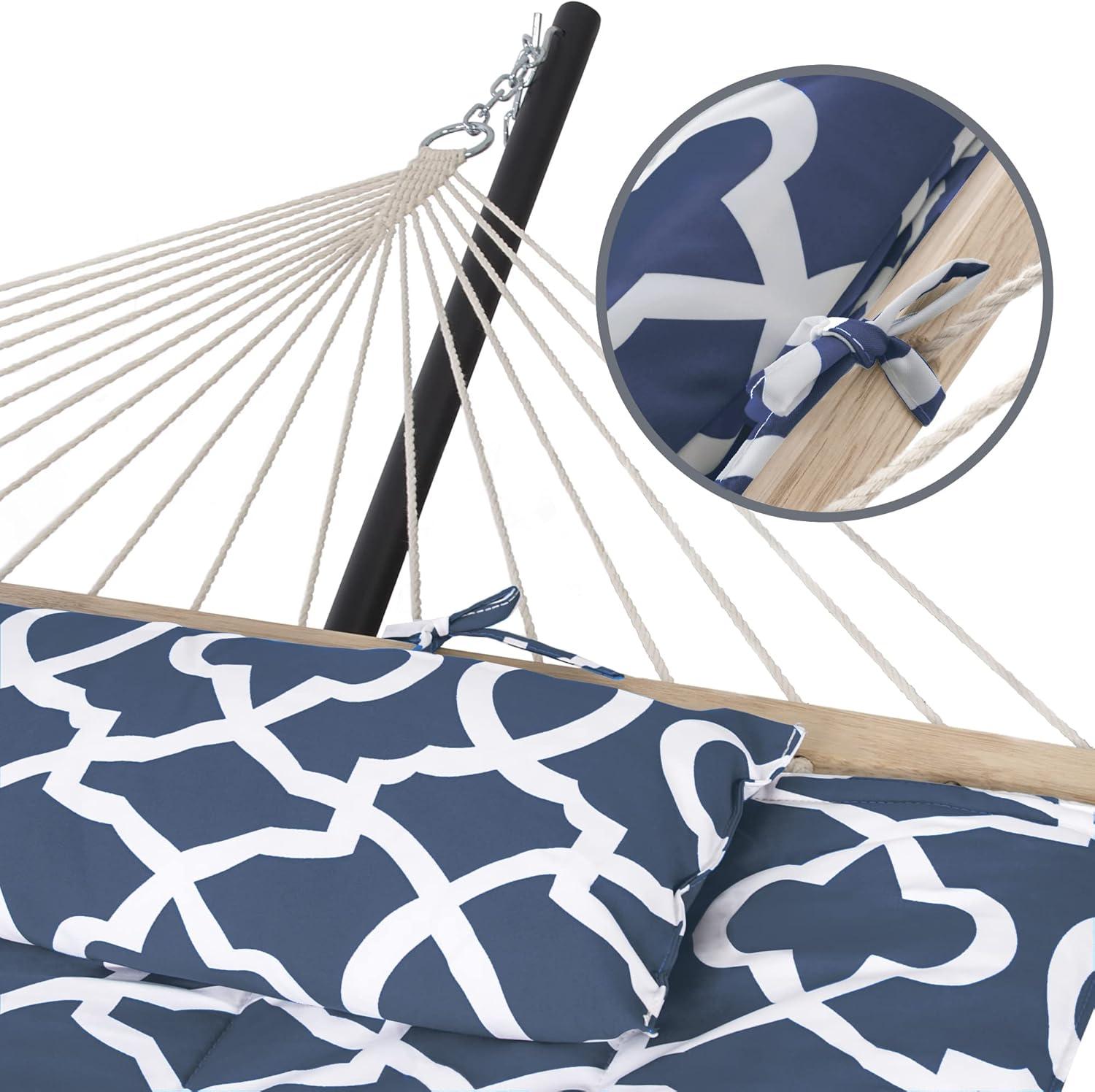 Blue Pattern Double Hammock with Stand and Cushions