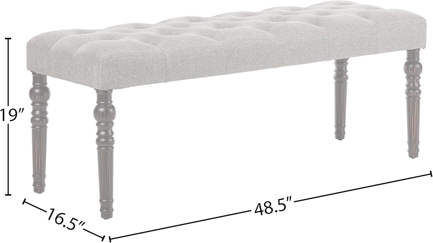 Roundhill Furniture Leviton Fabric Tufted Turned Leg Dining Bench in Gray