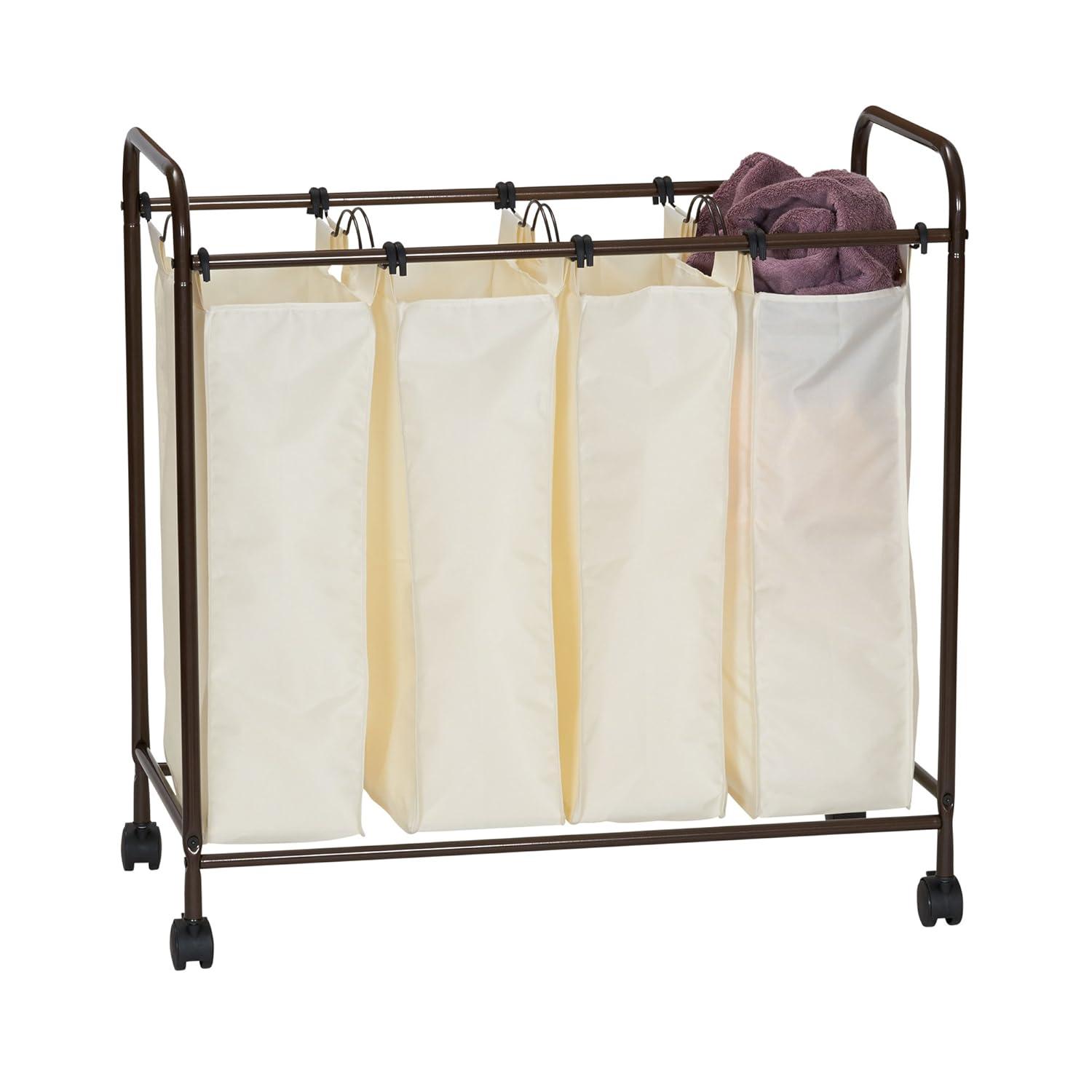 Rolling Laundry Sorter, 4 Bag Laundry Sorter Cart with Washable and Removable Bags