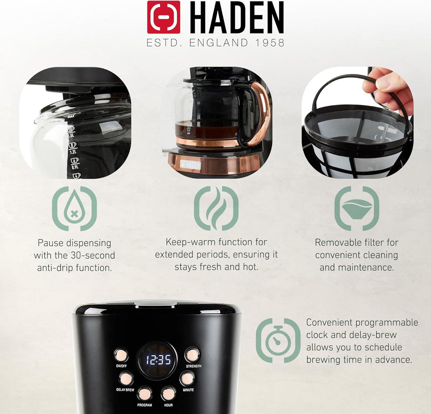 HADEN Black and Copper Programmable Drip Coffee Maker