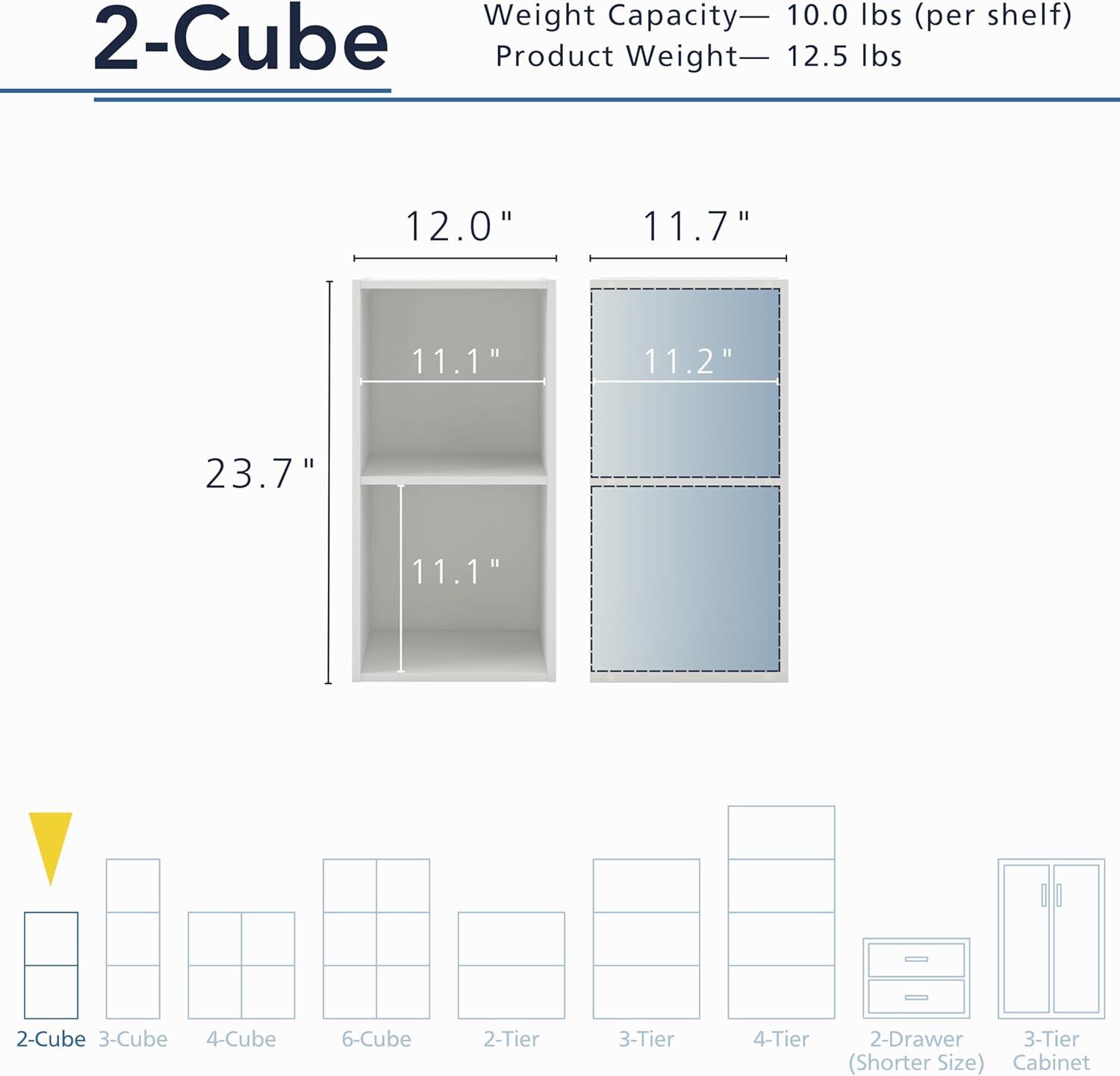 24/7 Shop At Home 24" Silkpath Modern 2 Cube Stackable and Modular Bookcase White: MDF Wood, Open Shelving