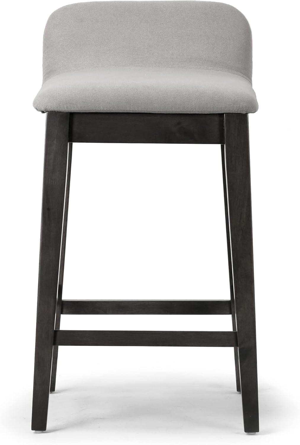 Set of 2 Gray Fabric and Black Rubberwood Counter Stools