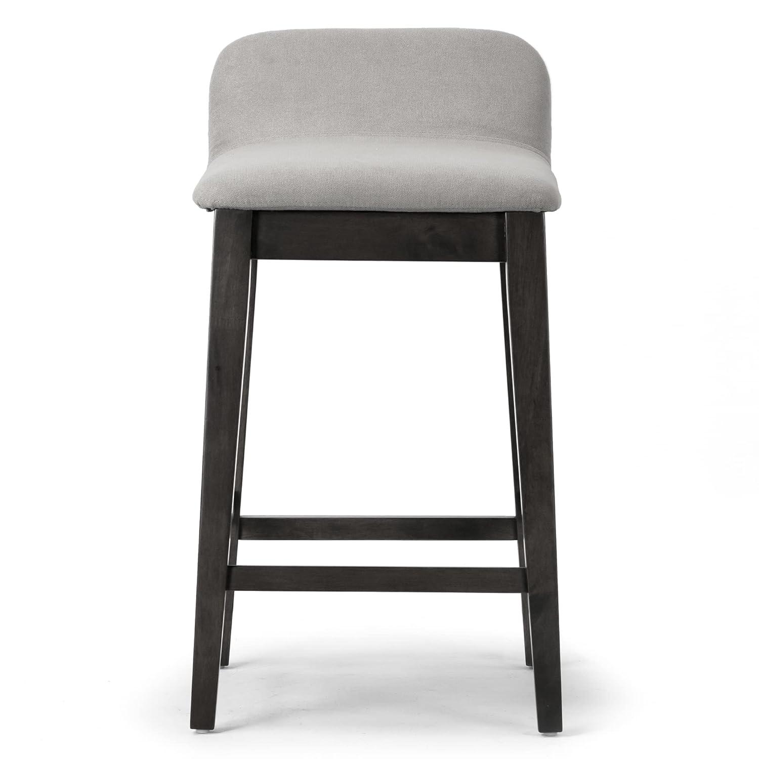Set of 2 Atia Black Rubberwood Counter Stool with Low Back Fabric Seat