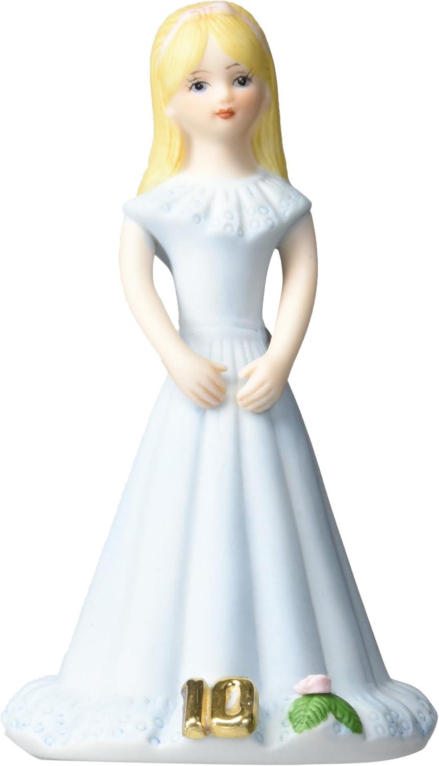 Blonde Girl Age 10 Porcelain Figurine in Blue Dress