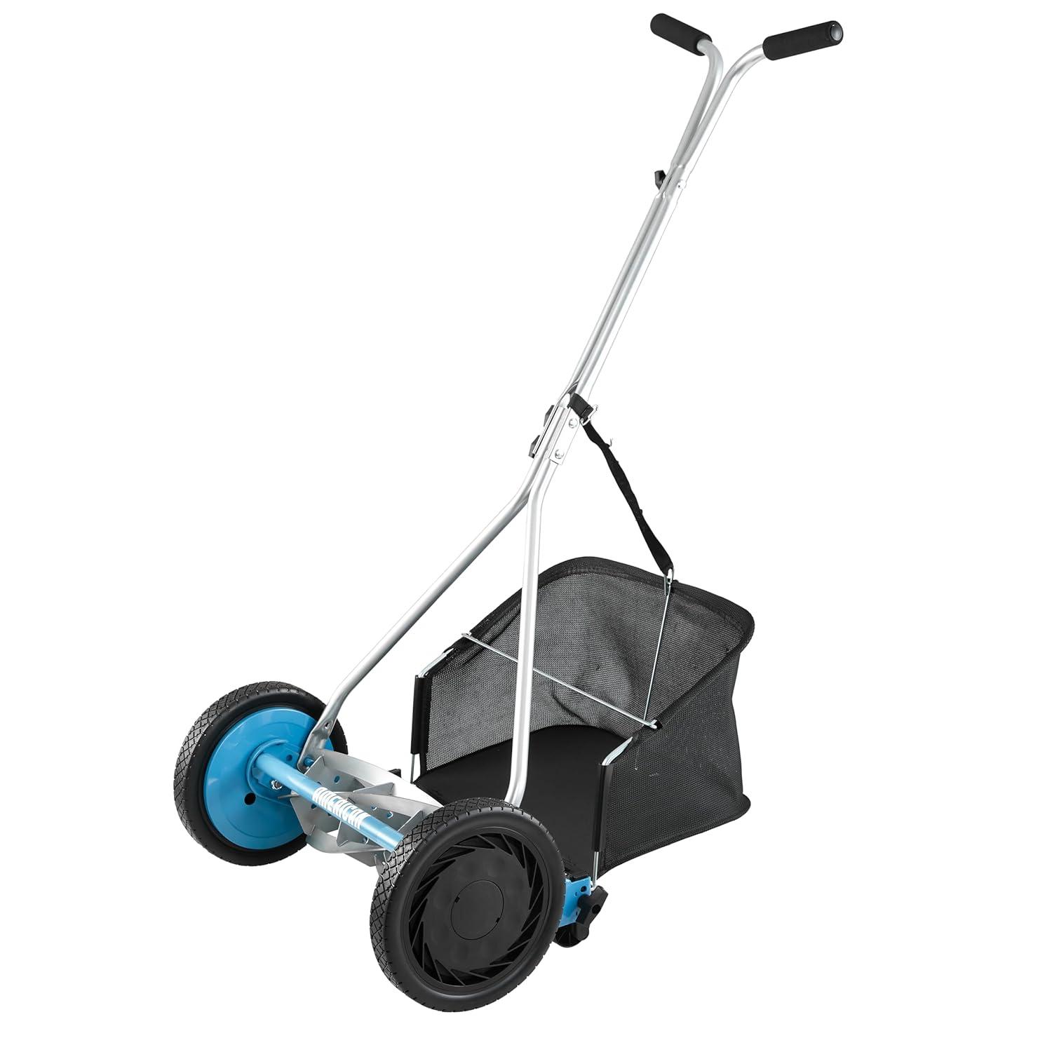 16 in. 5-Blade Manual Walk Behind Reel Lawn Mower, Grass Catcher Included