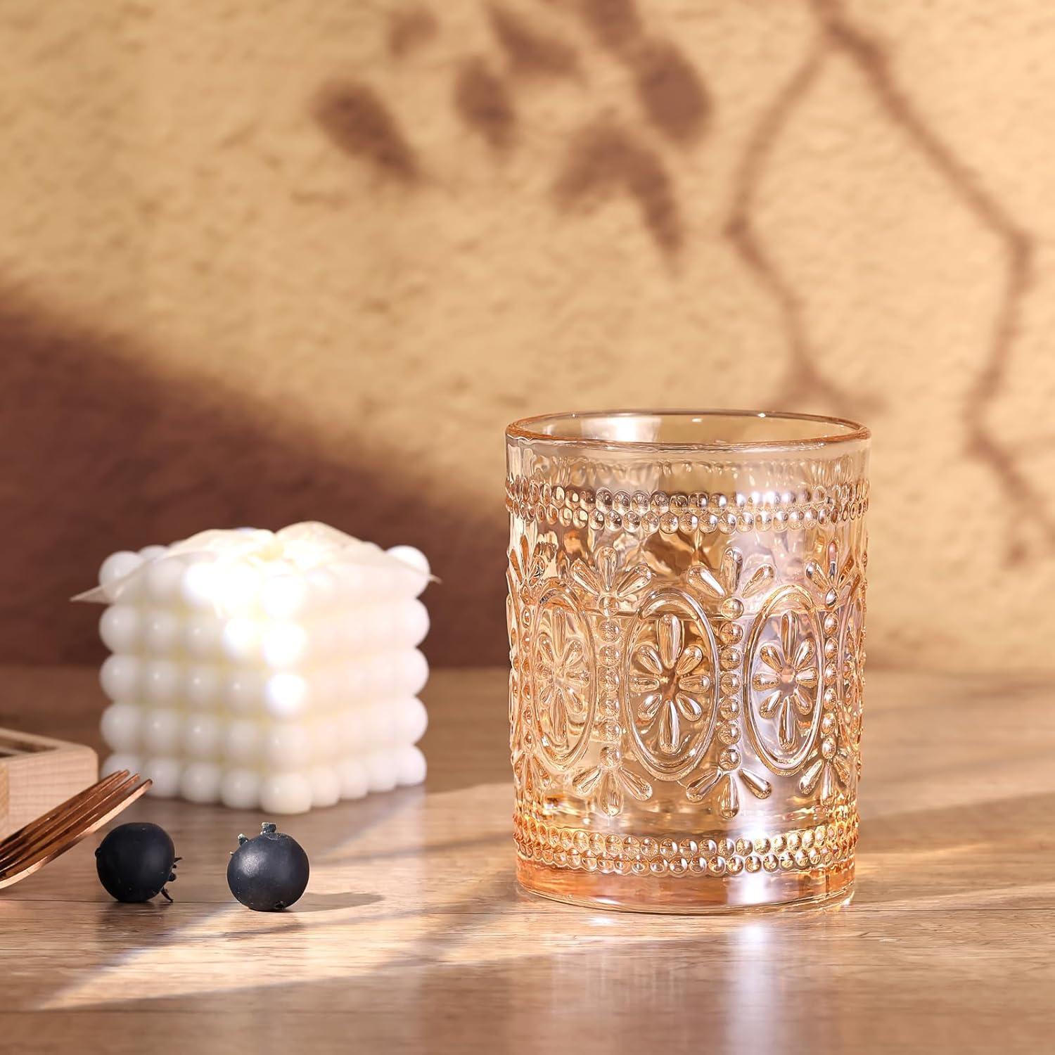 Drinking Highball Beverage Glass Cup, Vintage Drinking Glasses, Colored Glassware Set for Party Wedding Home Office Gift, Set of 4 ,Pink