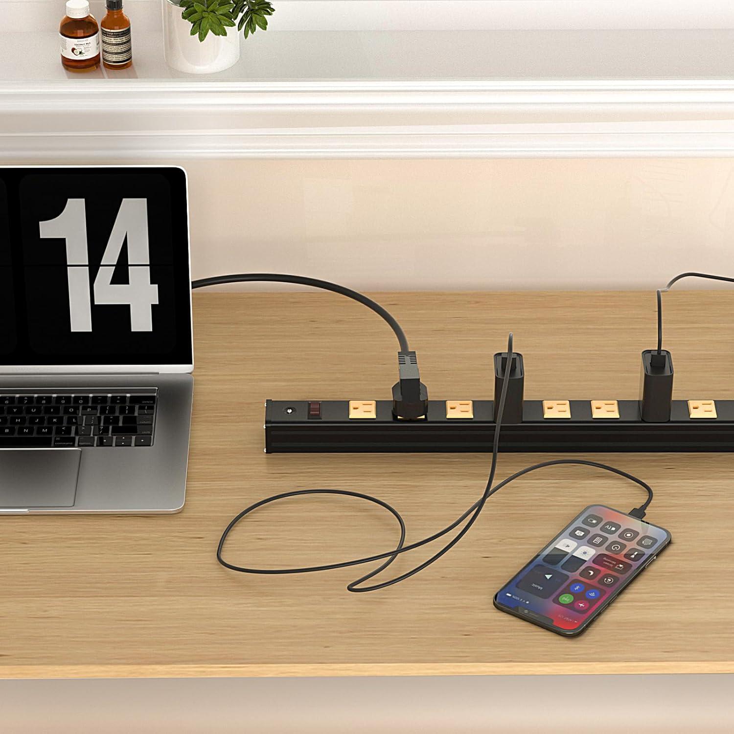 Oviitech 12 Outlets Heavy Duty Metal Socket Power Strip, 6-Foot Long Extension Cord with Circuit Breaker. Mounting Brackets Included,Workshop/Industrial use, ETL Certified，Yellow