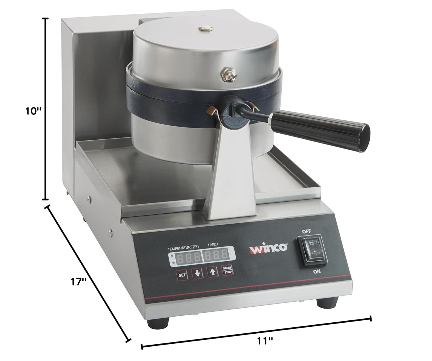 Winco Commercial-Grade 7" Belgian Waffle Maker with Non-Stick Plates