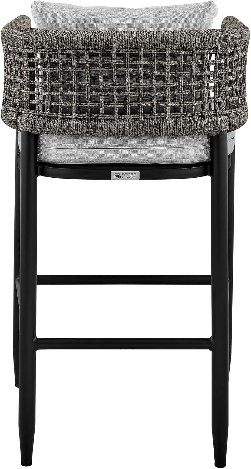 Felicia Black Aluminum Outdoor Counter Chair with Gray Cushions