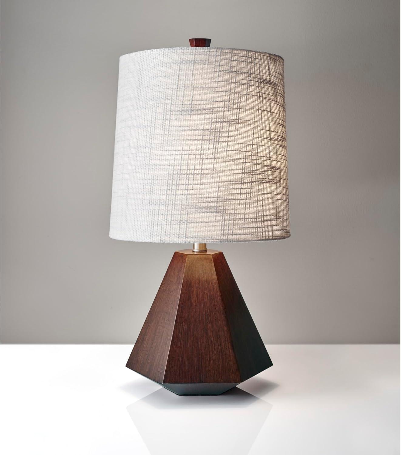 Walnut Geometric Birch Wood Desk Lamp with Textured Shade