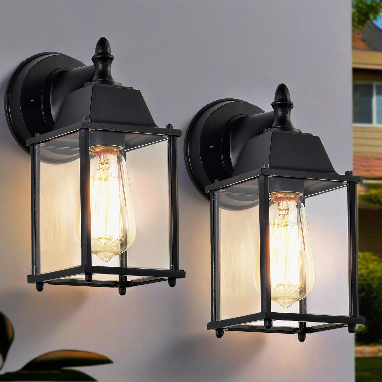 Outdoor Lights Fixtures Wall Sconce 2 Pack Black Porch Lights Outdoor Wall Lantern Decor Aluminum Anti-Rust Exterior Waterproof Outdoor Lights for House Patio Garage Front Door Entryway