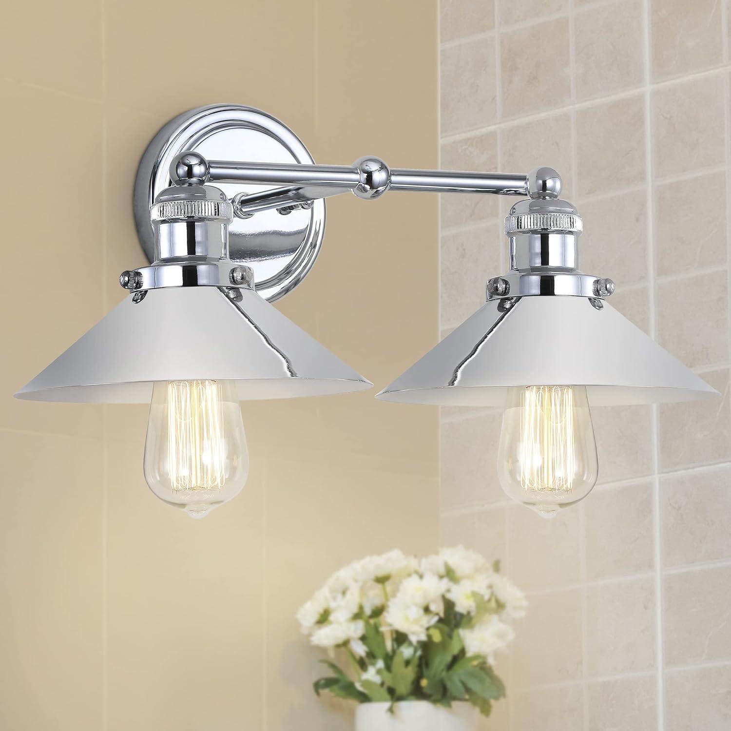 17.5" Metal June Vanity Wall Light Silver - JONATHAN Y: Chrome Finish, Industrial Style, ETL Listed, 2-Light Fixture