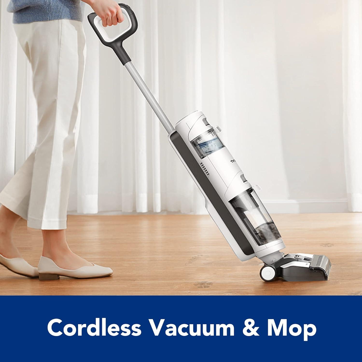 White and Grey Cordless Stick Vacuum Cleaner with Lithium-Ion Battery