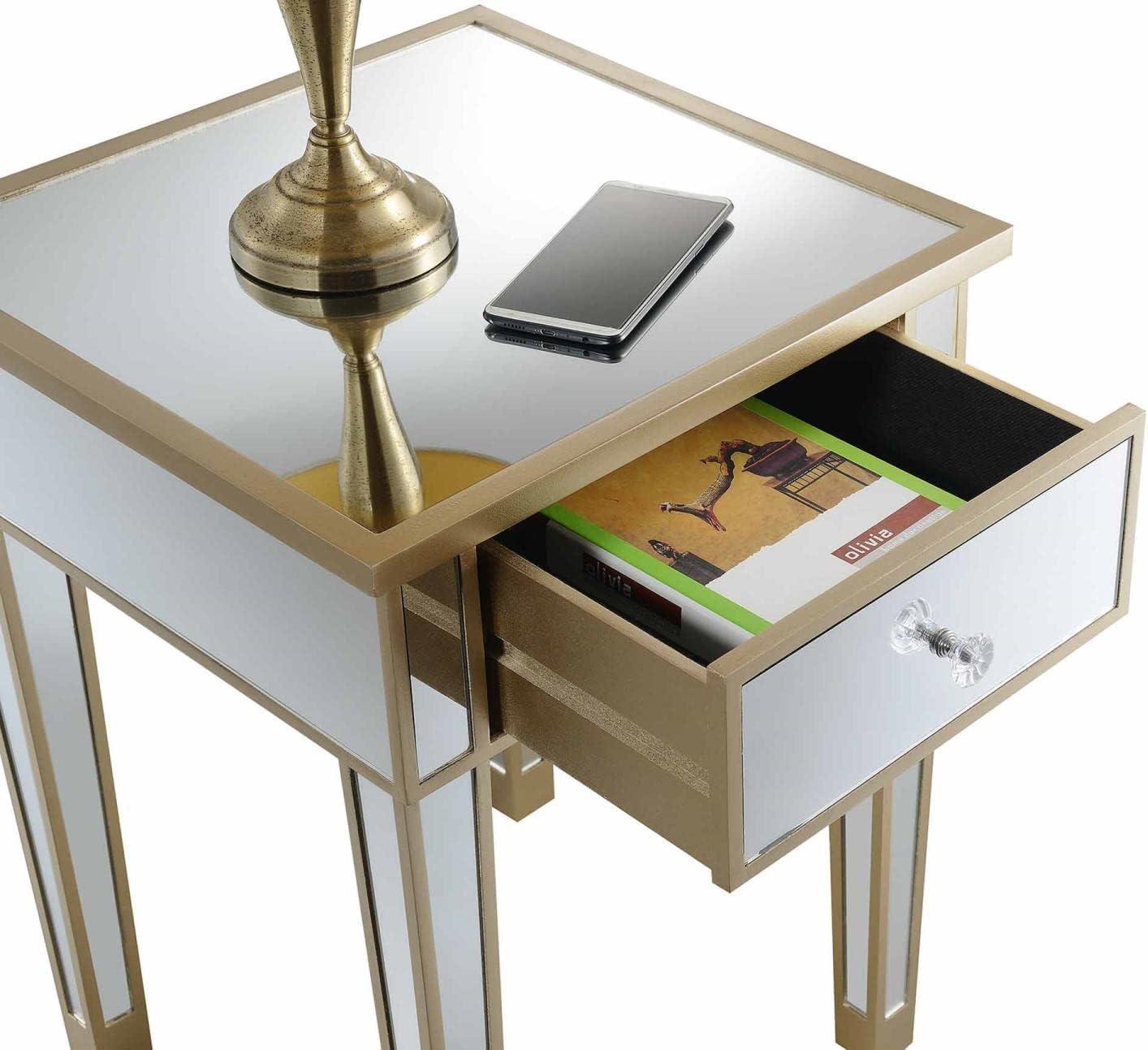 Convenience Concepts Gold Coast Mirrored End Table with Drawer, Multiple Colors