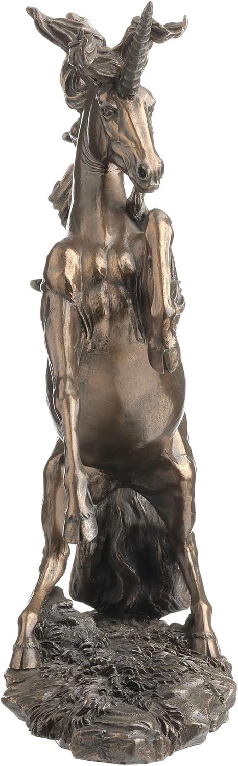 12.25 Inch Rearing Unicorn on 2 Feet Bronze Color Statue / Figurine
