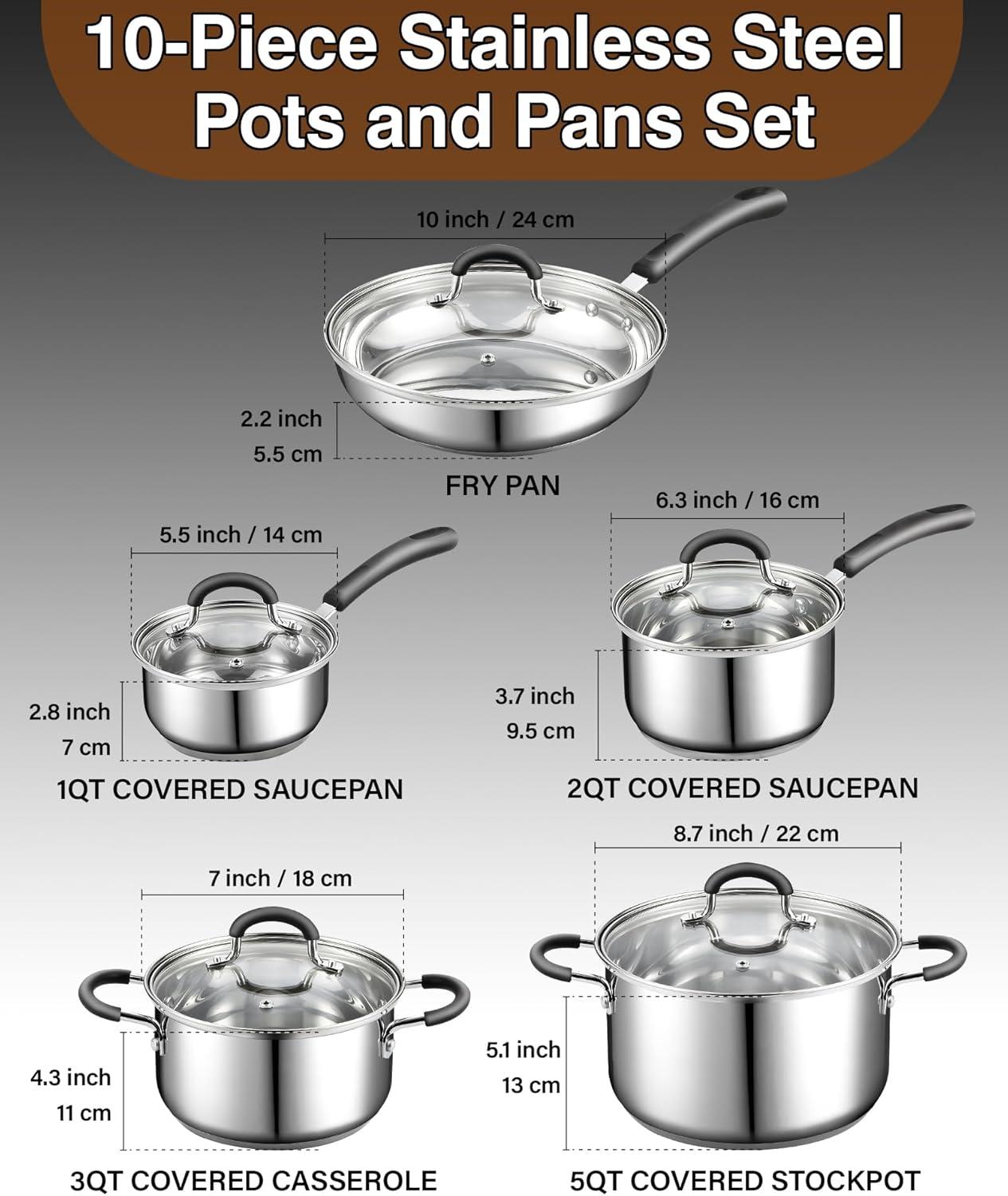 10-Piece Stainless Steel Cookware Set with Stay-Cool Handles