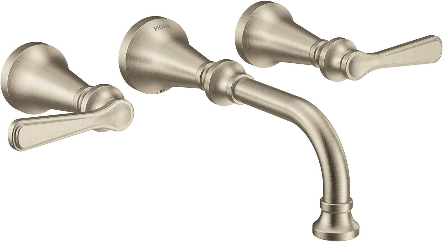 Brushed Nickel Wall Mounted Widespread Bathroom Faucet