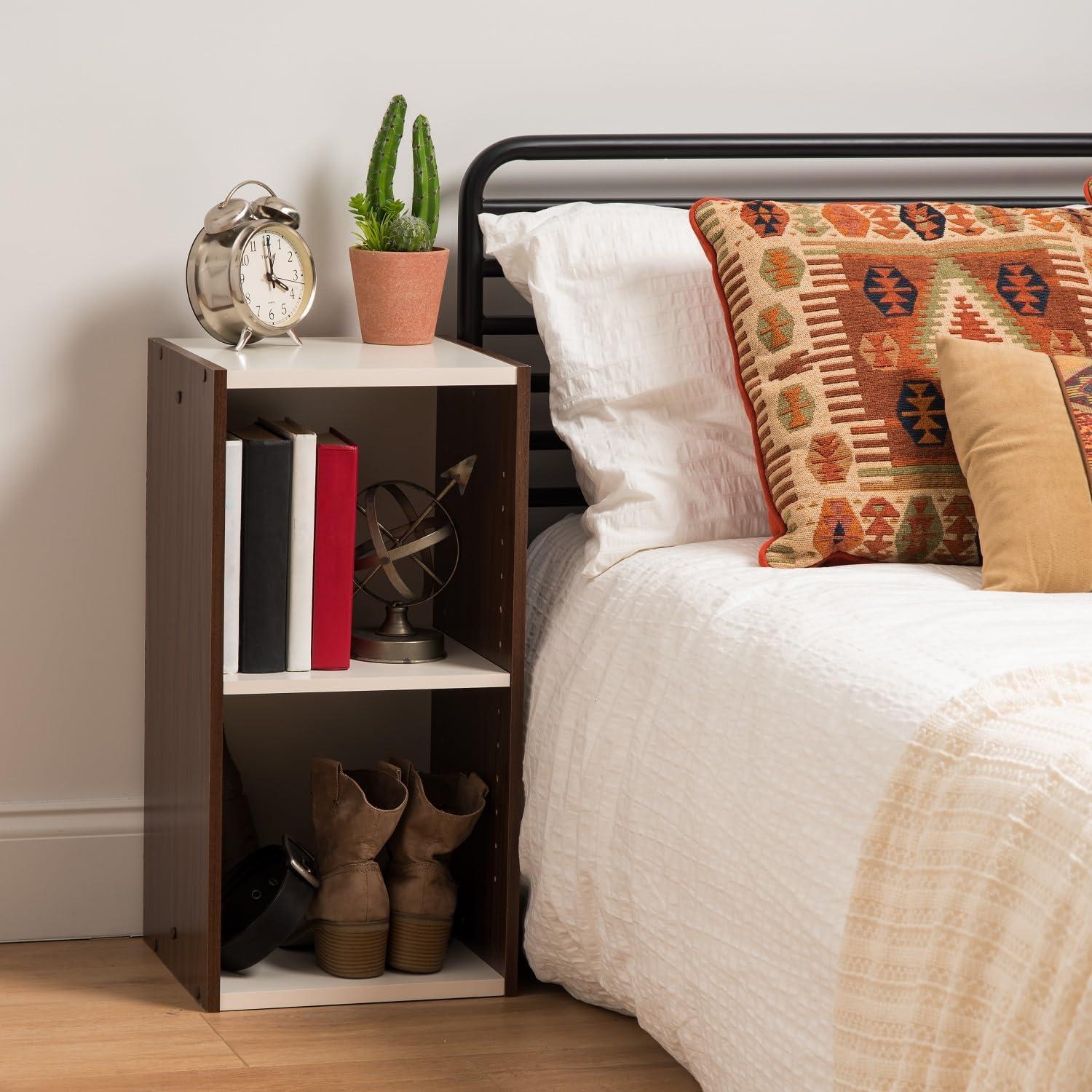 Walnut Brown Adjustable 2-Tier Bookshelf for Space Saving