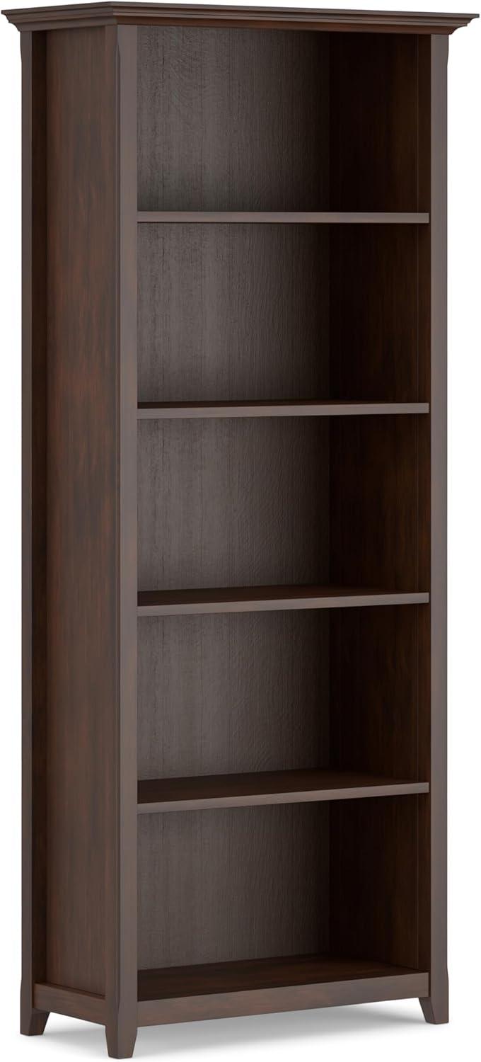 Amherst Adjustable 5-Shelf Solid Wood Bookcase in Russet Brown