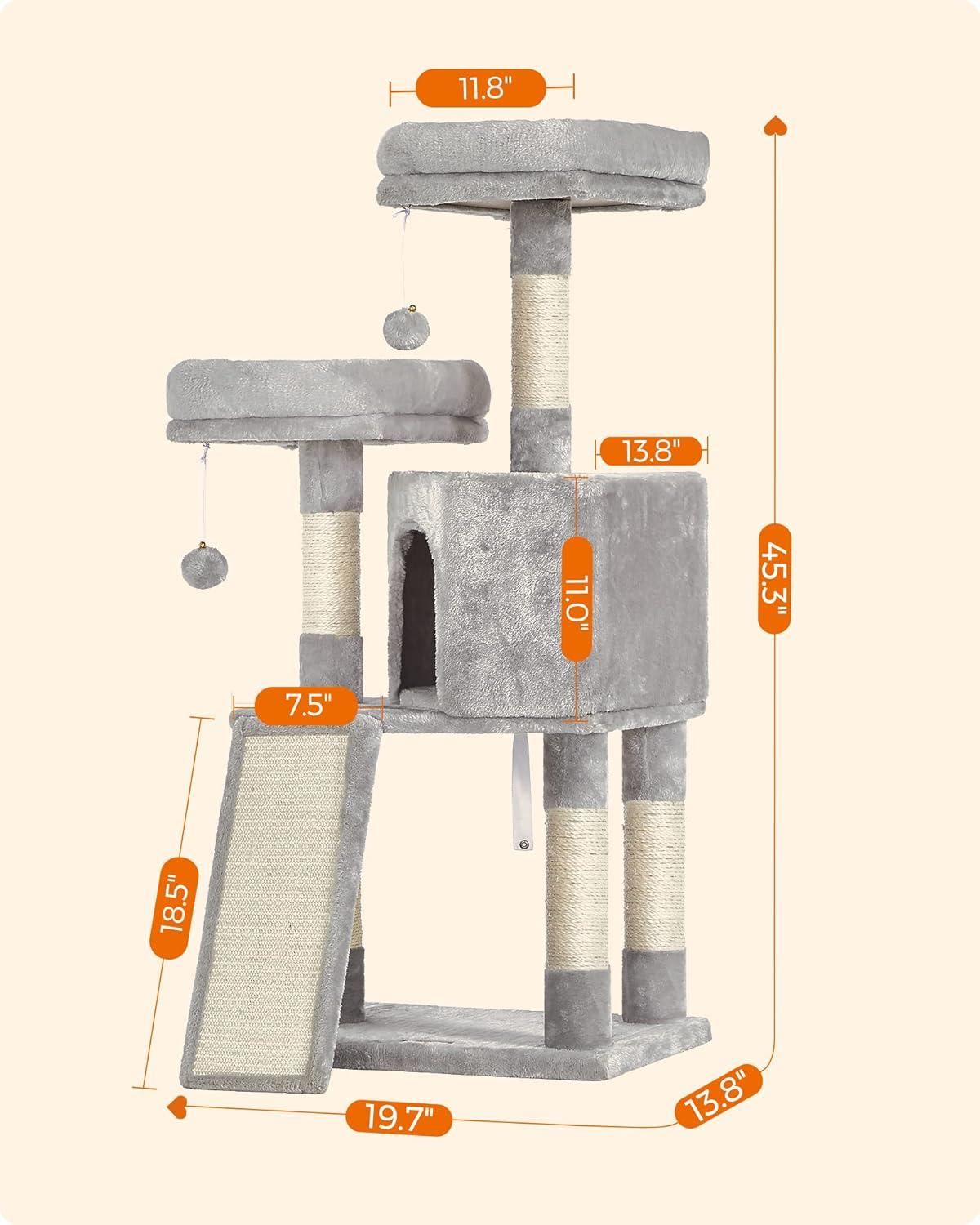 FEANDREA 45.3" Cat Tower Cat Tree for Indoor Cats Cat Condo with Scratching Post Cat Cave Light Gray