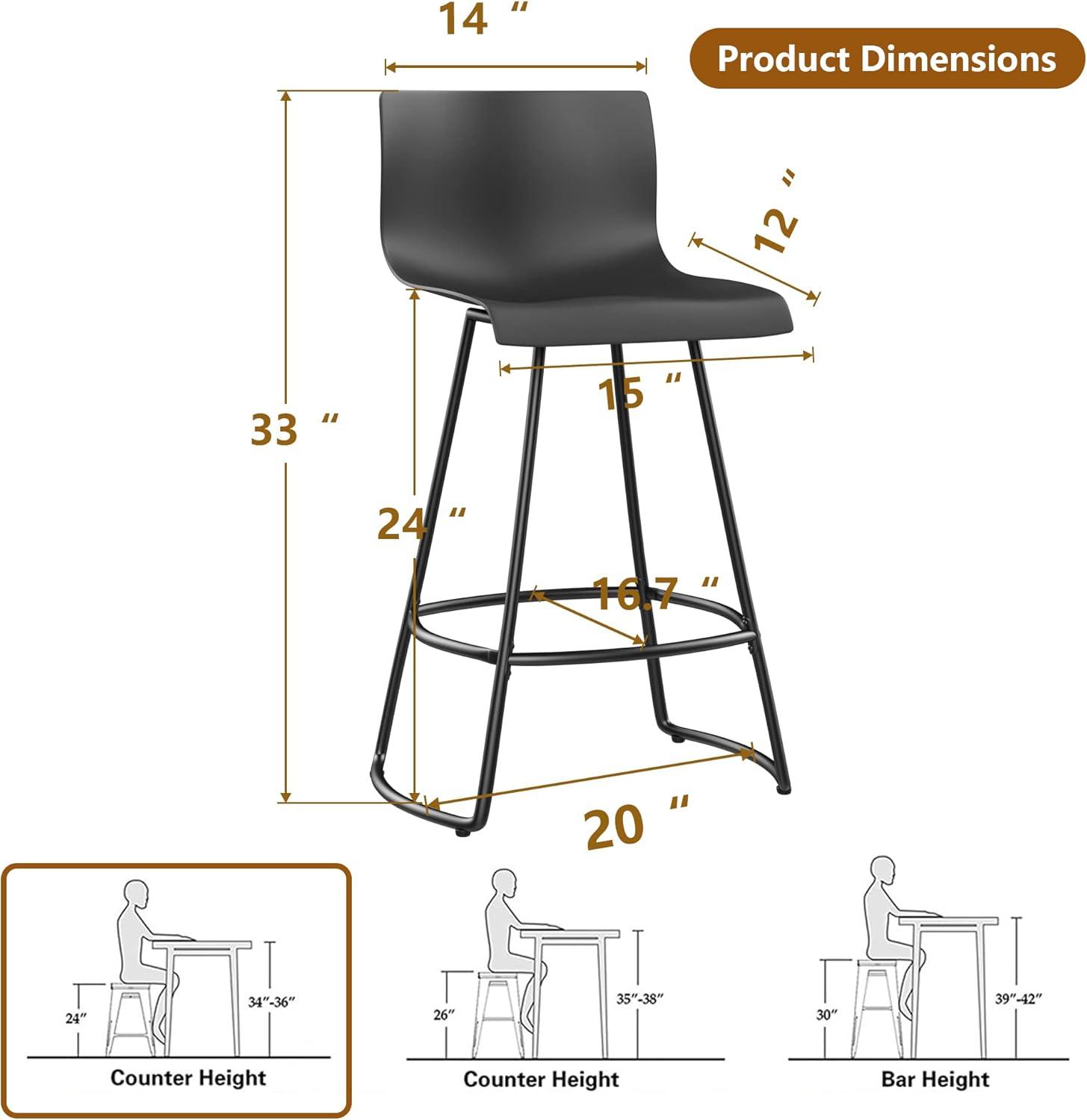 Black Adjustable Swivel Plastic Bar Stools Set of 4