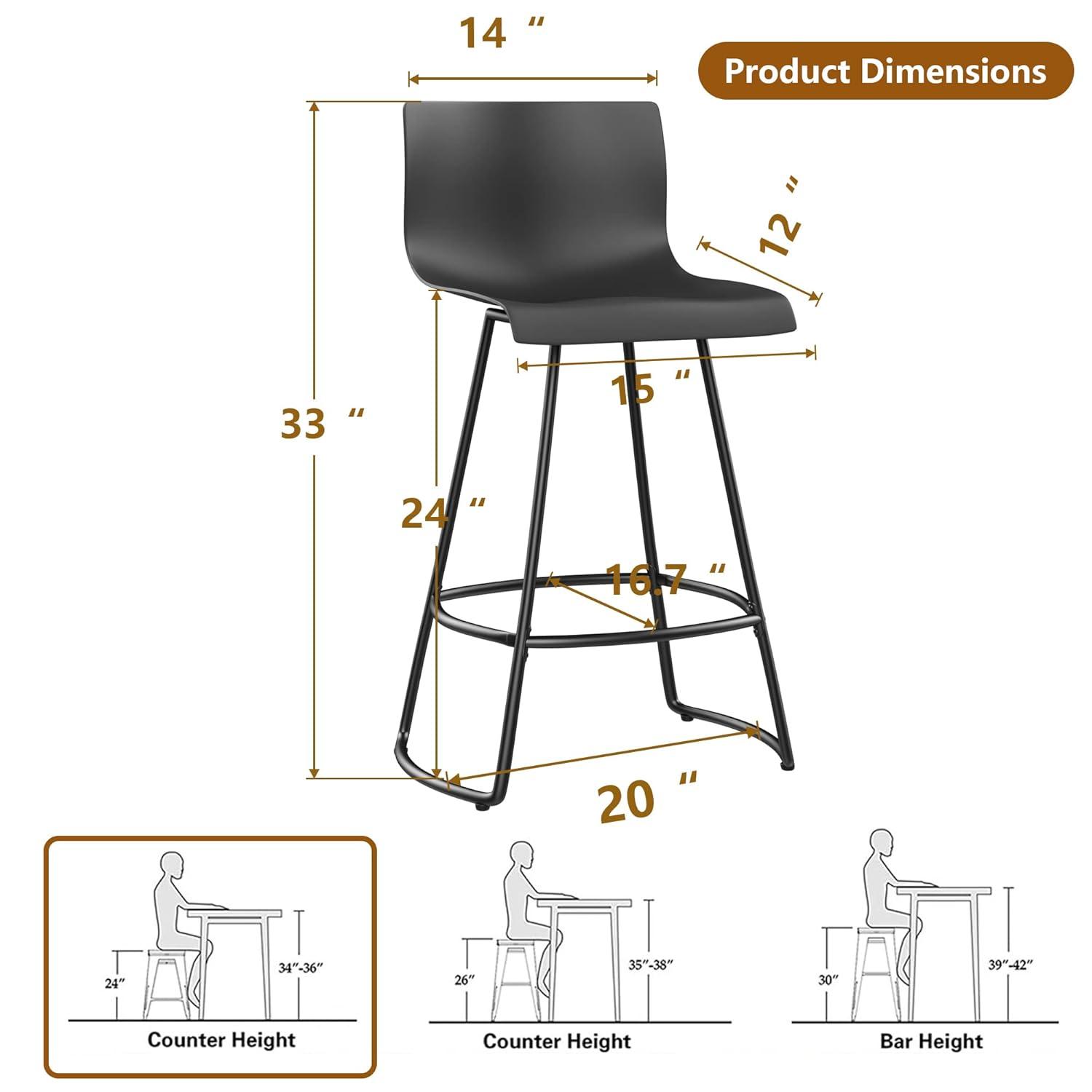 Bar Stools Set of 4 Counter Height Bar Stools Modern Swivel Bar Chairs with Back Plastic 24" Metal Counter Height stools,Black
